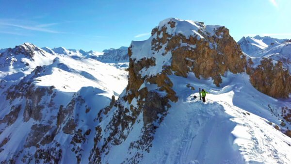 ready to shred into steep face