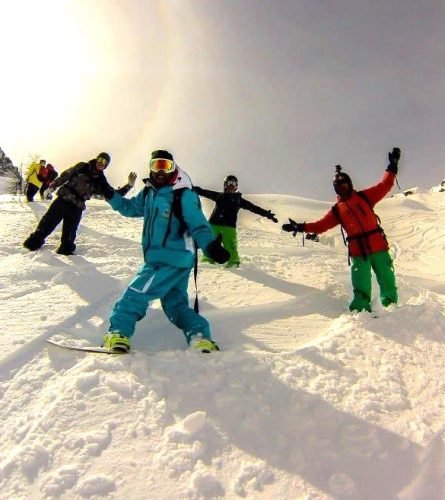 happy group during freeride lesson